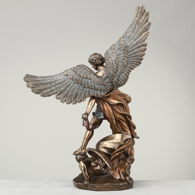 Unicorn Studio Veronese Design 14 1/8 Inch Archangel Saint Michael Tramples Demon Religious Sculpture Defeating Lucifer Resin Statue Bronze Finish - Image 4